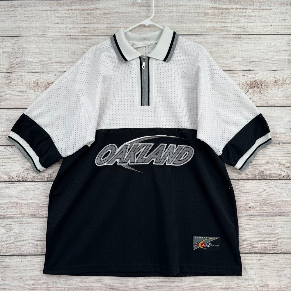 Vintage 90's Weekend Oakland 1/4 Zip Jersey Shirt Mens 2XL White Black Raiders